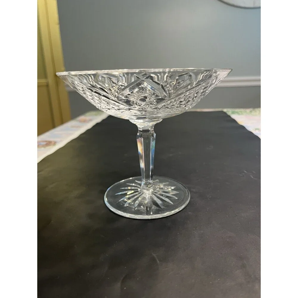Waterford Crystal Compote Candy Dish Pedestal Vintage Fans Hobstars Crosscuts